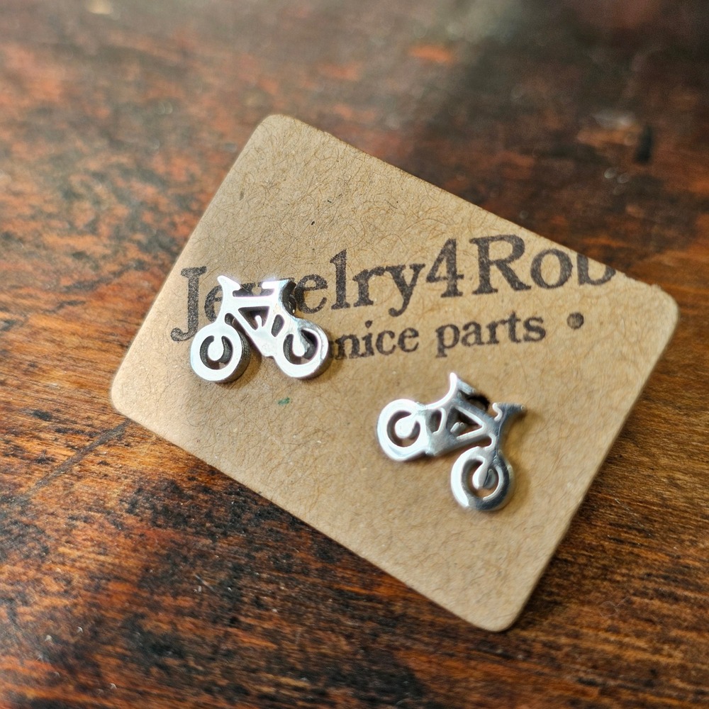 Bicycle Stud Earrings Unisex OS Silver Bike Stainless Steel Minimalist